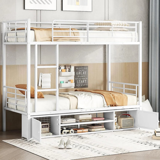 Cadre en Fer — pour enfant, avec rangement, avec tiroirs, 90 × 200 cm, blanc, revêtement en tissu