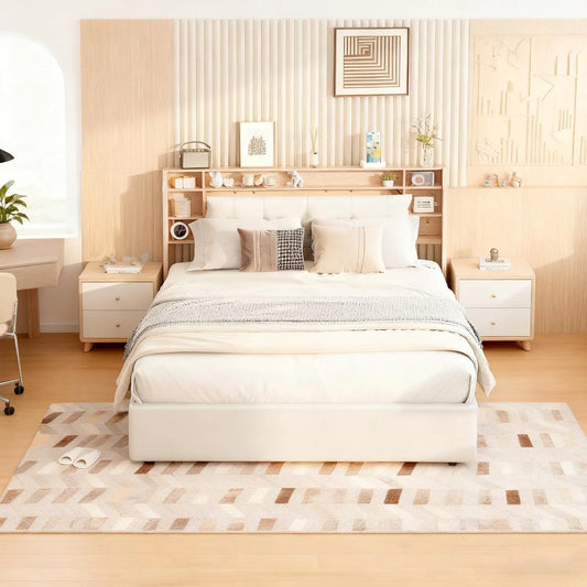Lit Coffre 160x200 avec Sommier Éclairage LED: en bois, avec rangement, avec Bibliothèque et étagère de rangements, affichage LED, 160 × 200