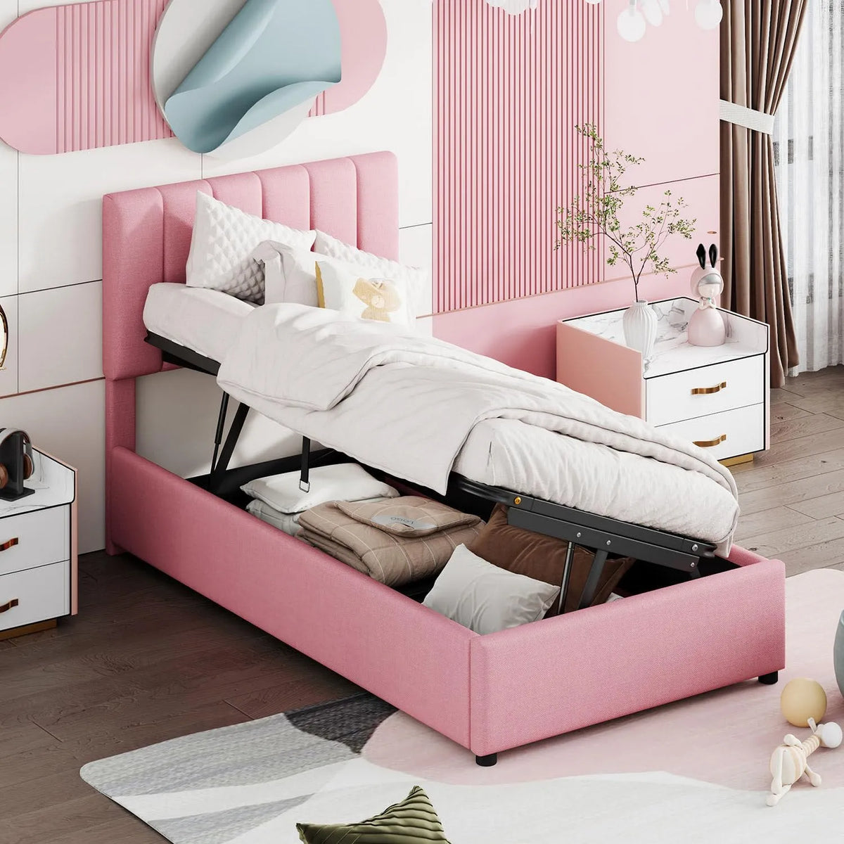 Lit enfant rembourré 90x200cm/180x200cm — pour enfant, 90 × 200cm, 180 × 200cm, rose