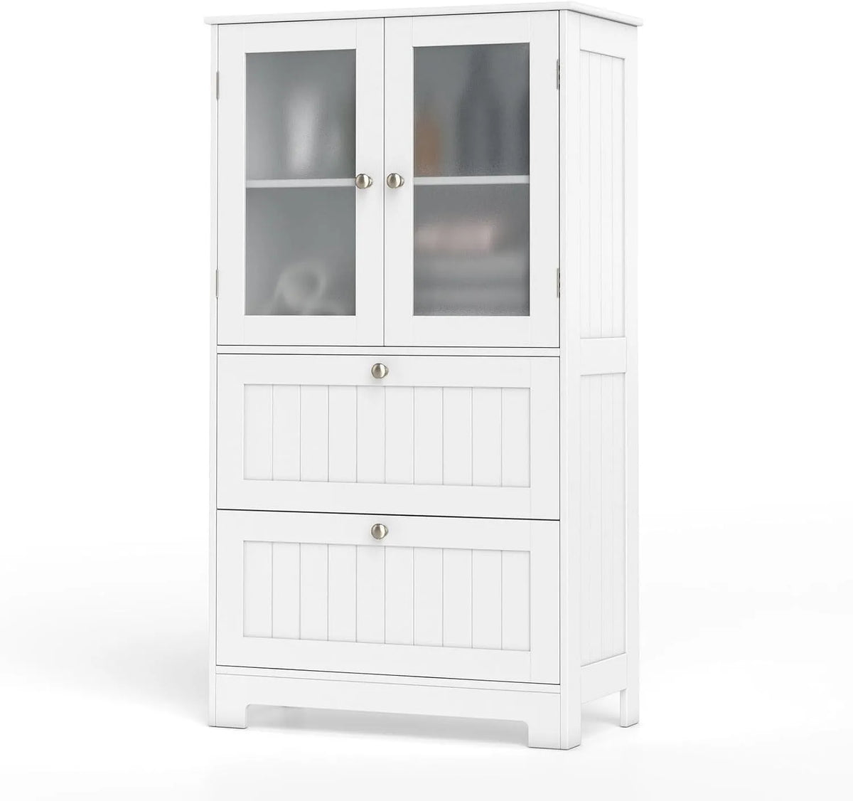 Armoire de rangement — en verre, avec rangement, avec tiroirs, réglable, 2 Portes, 60 × 30 × 108 cm, blanc