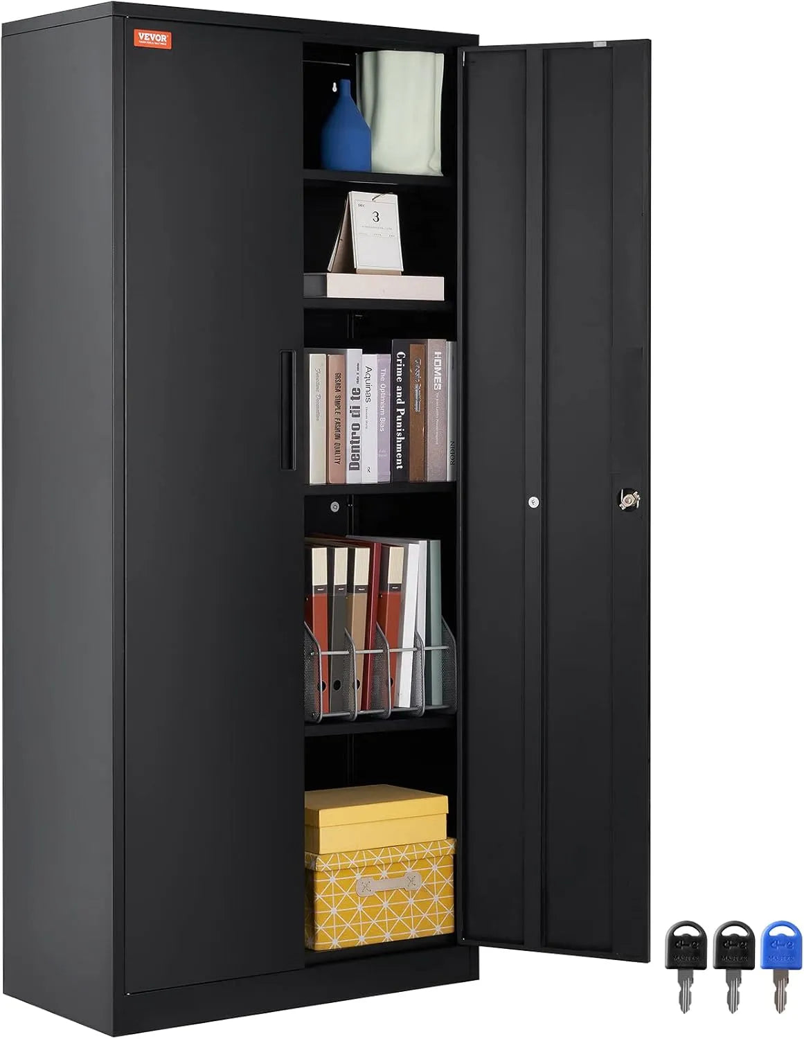 VEVOR Armoire de rangement: en métal, en acier, avec rangement, verrouillable, 2 portes, 4 Bibliothèque et étagère de rangements, 180, 7 cm