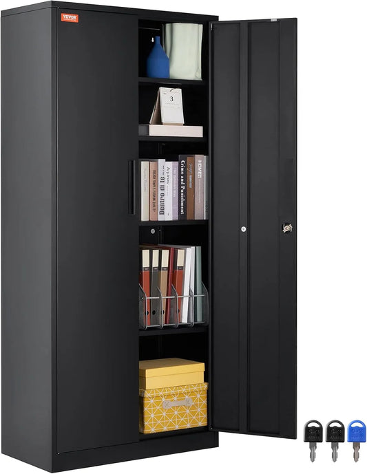 VEVOR Armoire de rangement: en métal, en acier, avec rangement, verrouillable, 2 portes, 4 Bibliothèque et étagère de rangements, 180, 7 cm