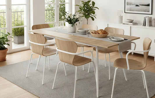 B&D home Table de Salle à Manger LIO: en métal, en bois, 160 × 80 cm, extensible
