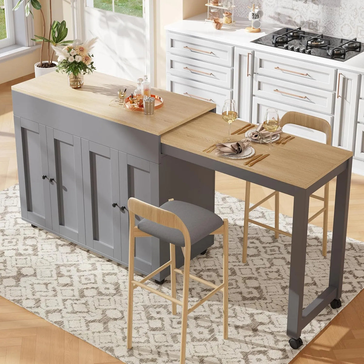 Table à manger: avec rangement, avec Bibliothèque et étagère de rangements, 6 étagères, 180 cm, extensible