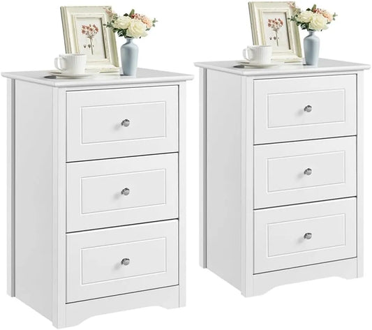 Yaheetech Lot de 2 Tables de Chevet à 3 Tiroirs – avec poignée, avec tiroirs, 48 × 40 × 73, 5 cm, blanc