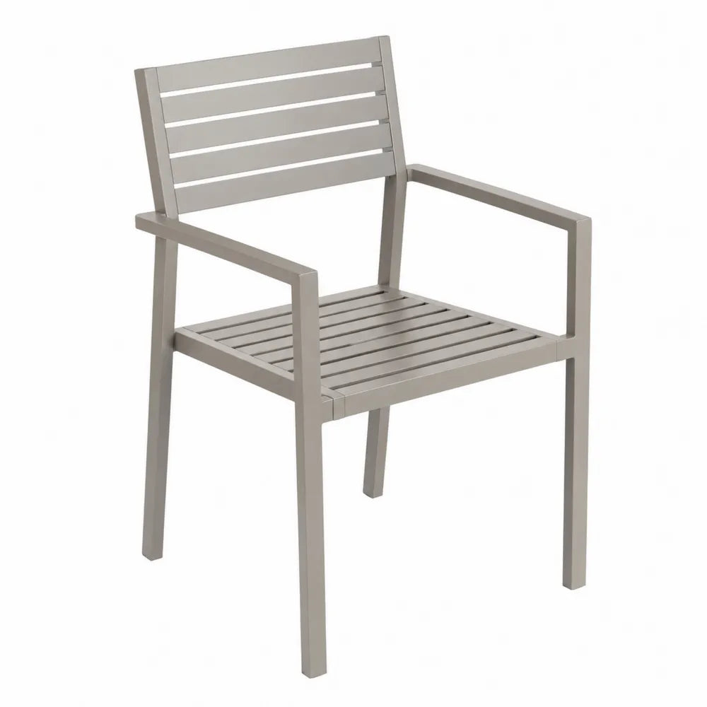 Chaise de jardin en aluminium thermolaqué taupe grisé à lattes avec accoudoirs 57 x 60 x 86 cm