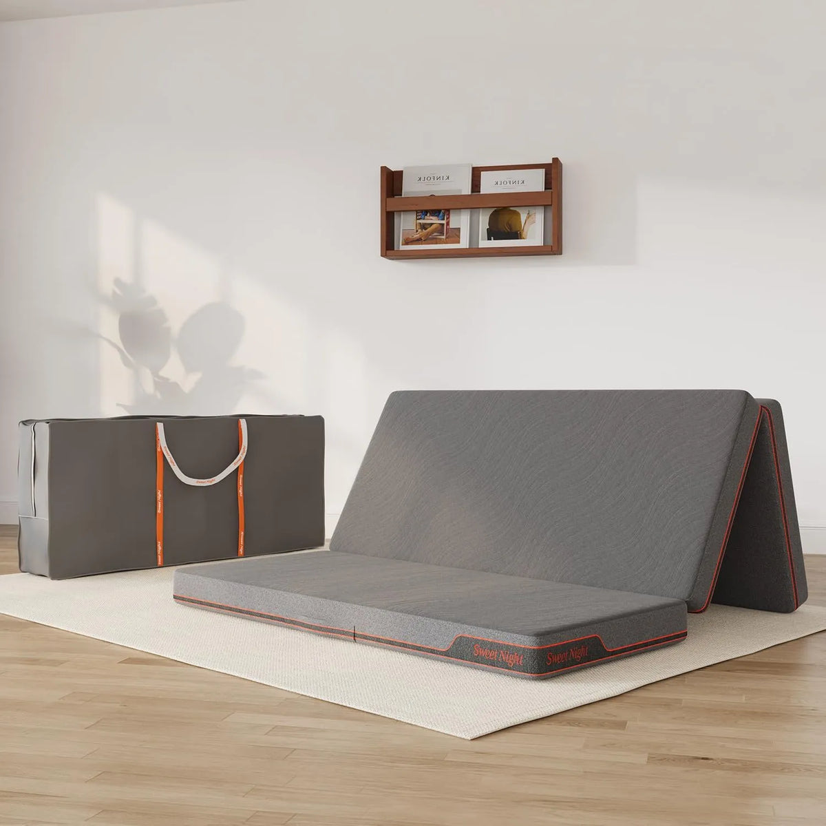 Sweetnight Matelas Pliable 135x190x10cm en Mousse Gel Confortable, Idéal pour Deux Personnes, Parfait pour Voyage, Camping et Lit d'Appoint, Sac de Rangement Inclus