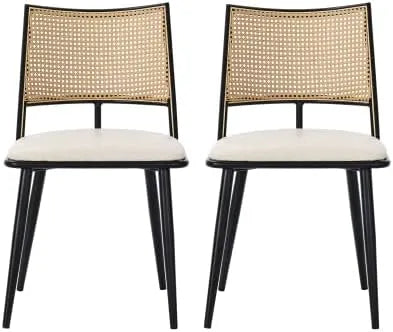 Lot de 2 Chaises Modernes en Similicuir avec Dossier en Rotin, pour Salle à Manger ou Bureau, Capacité 120kg