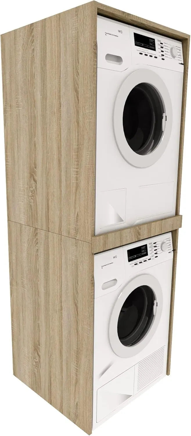 Meuble de Rangement Moderne pour Machine à Laver et Sèche-linge, 66 x 180 x 51,2 cm, Bois Industriel, Sonoma