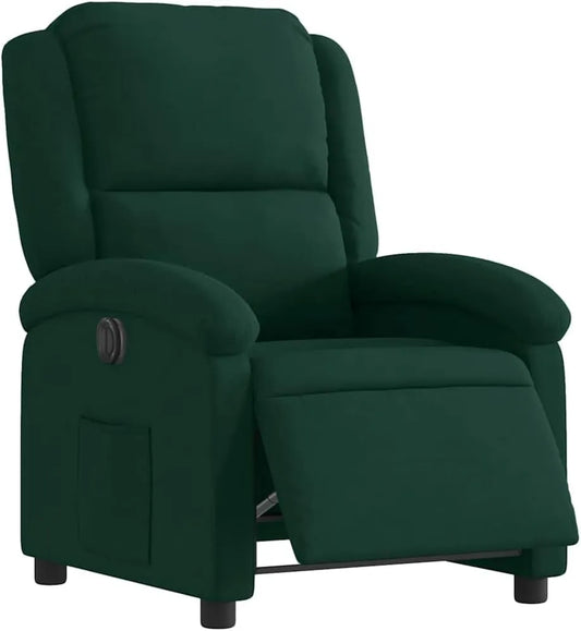 Chaise de Relaxation Électrique en Velours Vert Foncé - Fauteuil Inclinable avec Repose-Pieds Réglable