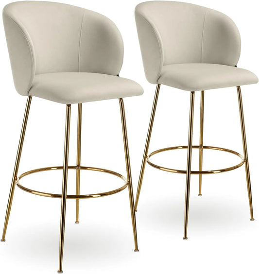 Ensemble de 2 Tabourets de Bar en Velours avec Repose-Pieds et Dossier, 106 cm