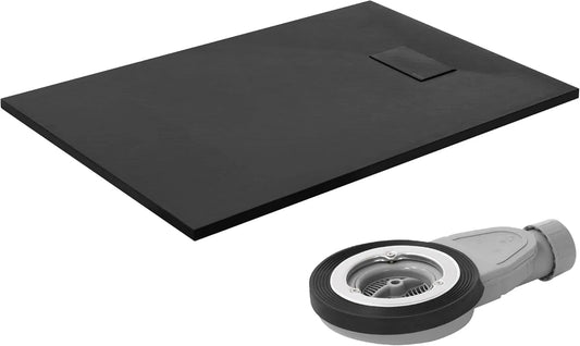 Receveur de Douche Extra Plat 120x80 cm Noir Antidérapant, Design Ardoise pour Salle de Bain
