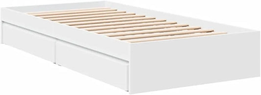 Cadre de Lit Blanc avec Rangements 90x190 cm en Bois Composite