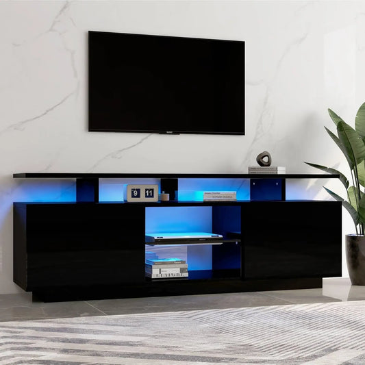 Meuble TV LED avec Rangements Ouverts et Vitrés pour Écrans jusqu'à 60 Pouces
