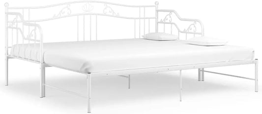 Cadre de Lit Extensible en Métal Blanc 90x200 cm pour Salon ou Chambre