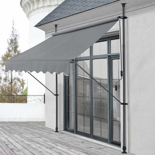 Auvent Rétractable Manuel pour Terrasse, Marquise de Balcon, Hauteur et Inclinaison Ajustables, Installation sans Perçage, Acier et Polyester, Gris Ardoise, 250 x 120 x 220-309 cm