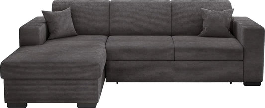Canapé d'Angle Convertible 4 Places en Velours Côtelé avec Coffre - Gris Foncé - L262cm - Style Moderne