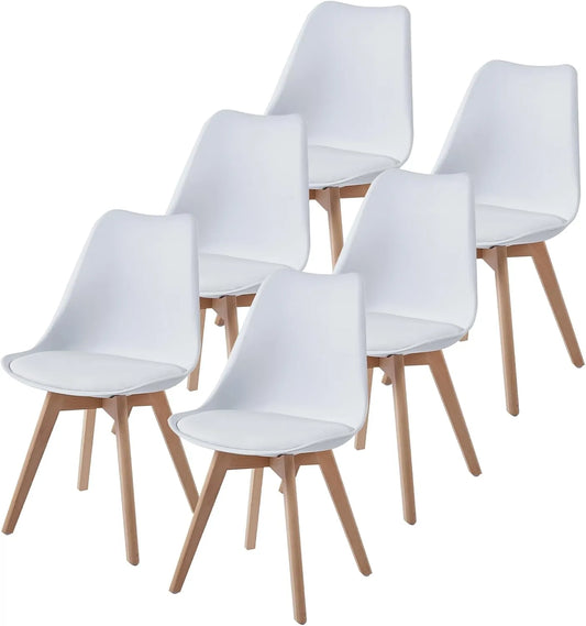 Ensemble de 6 Chaises Scandinaves Blanches et Bois pour Salle à Manger et Bureau