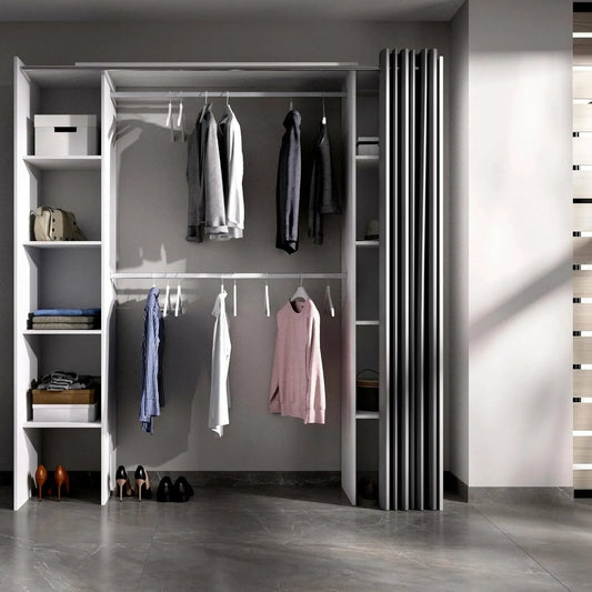 Armoire Spacieuse Manaslu, Système de Dressing Extensible 180x50x205 cm, Blanc et Gris