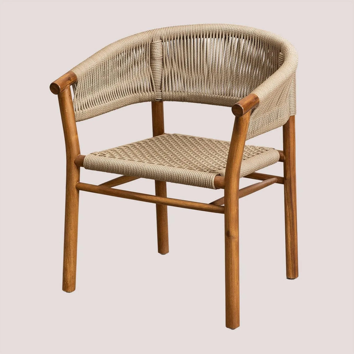 Ensemble de 4 Chaises de Salle à Manger en Bois d'Acacia et Corde Tressée Tenay Classic avec Accoudoirs