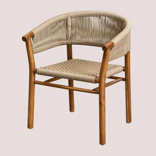 Ensemble de 4 Chaises de Salle à Manger en Bois d'Acacia et Corde Tressée Tenay Classic avec Accoudoirs