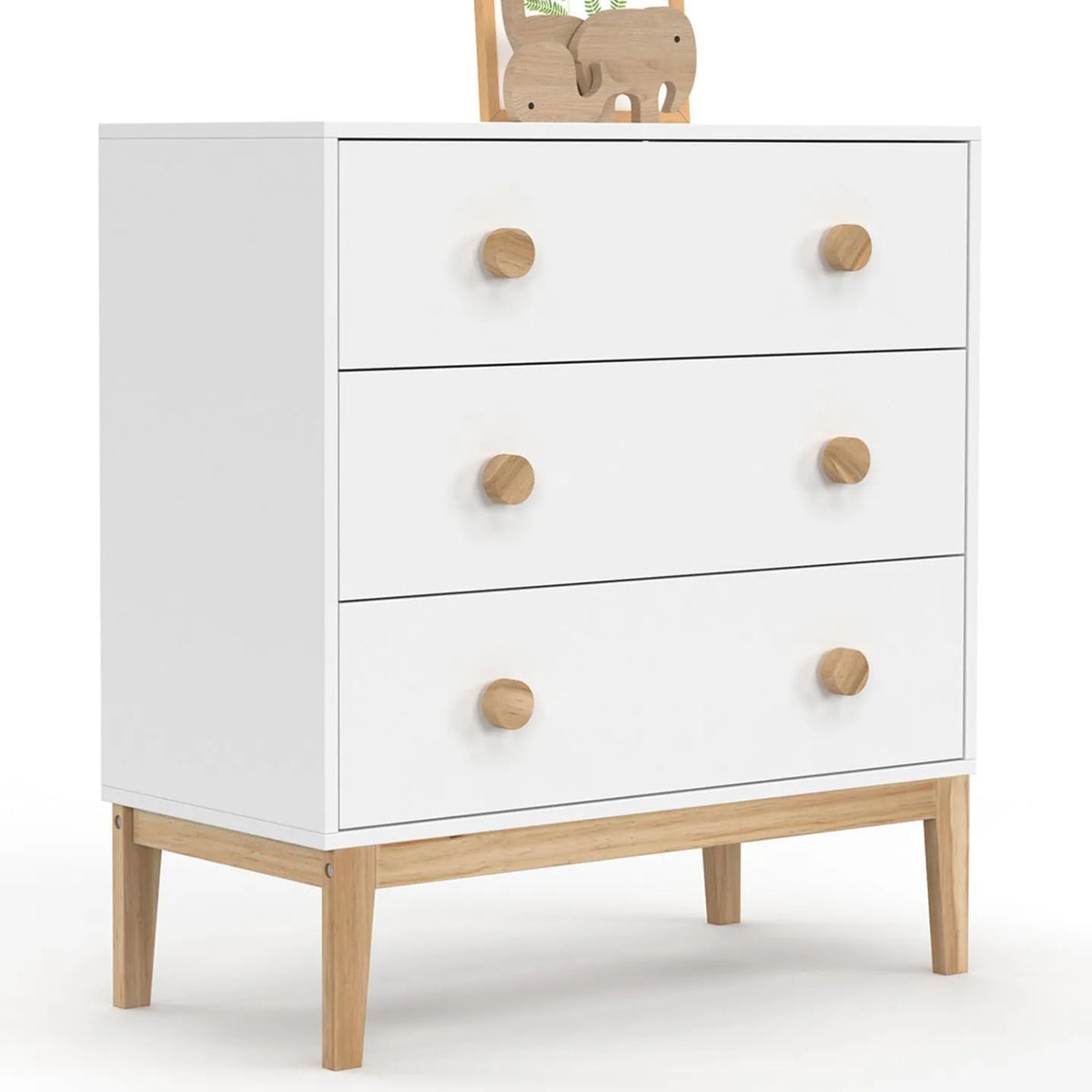 Commode Jacob pour Enfant, 3 Tiroirs, 80 cm, Blanc et Bois