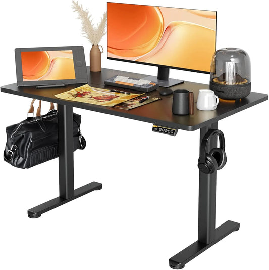 Bureau Électrique Réglable 120x60 cm, Gestion Câbles, Mémoire, Anti-Collision, Noir