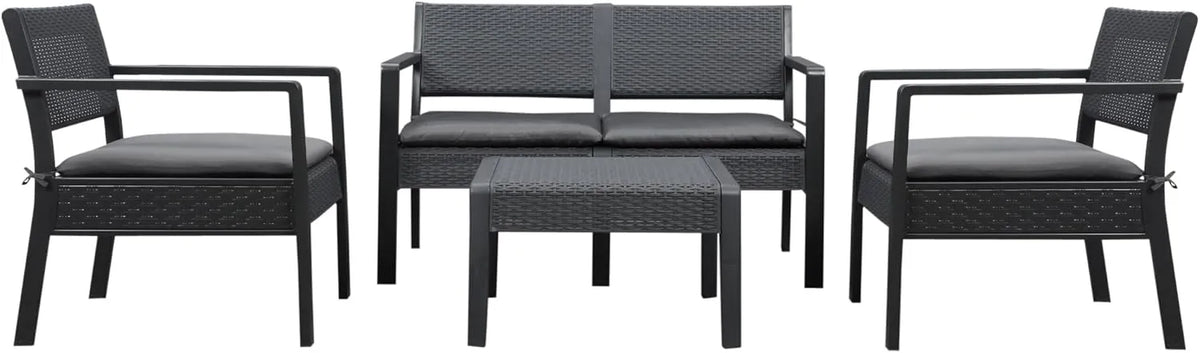 Ensemble de Salon de Jardin Outsunny pour 4 Personnes avec Table Basse en Résine Tressée Grise