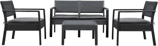 Ensemble de Salon de Jardin Outsunny pour 4 Personnes avec Table Basse en Résine Tressée Grise