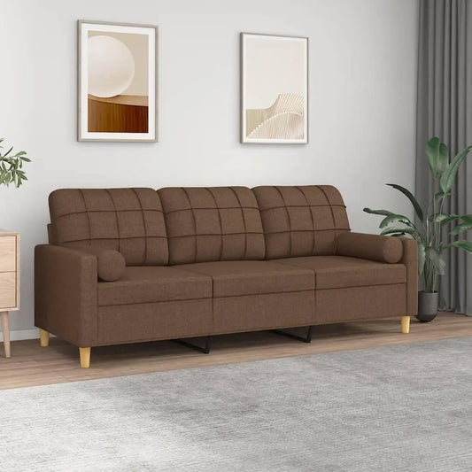Canapé 3 Places Confortable avec Coussins Décoratifs en Tissu Marron, 180 cm