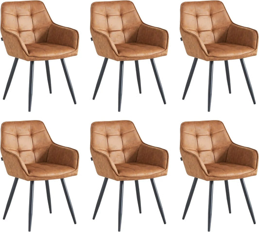 Colenis® - Lot de 6 Chaises de Salle à Manger Modernes Oriana en Cognac, Microfibre et Métal, avec Accoudoirs