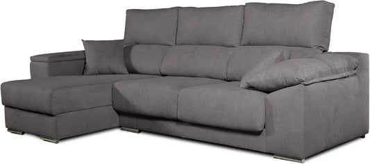 Canapé d'angle contemporain modulable en tissu déperlant, couleur gris, fabrication espagnole