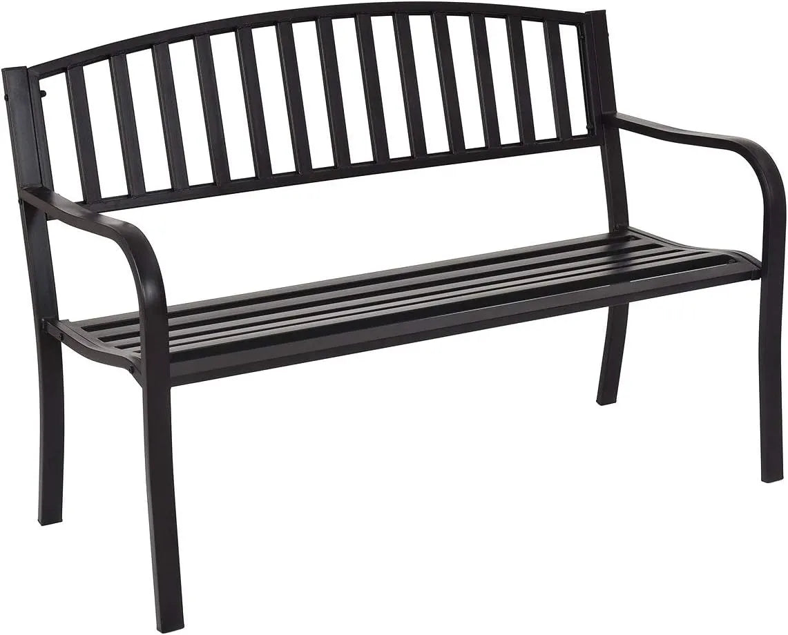 Banc de Jardin 3 Places en Métal Noir - Résistant aux Intempéries, Charge Max 240KG, 127x60x87CM