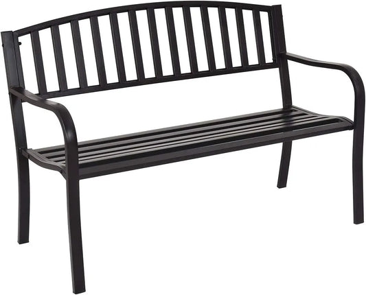 Banc de Jardin 3 Places en Métal Noir - Résistant aux Intempéries, Charge Max 240KG, 127x60x87CM