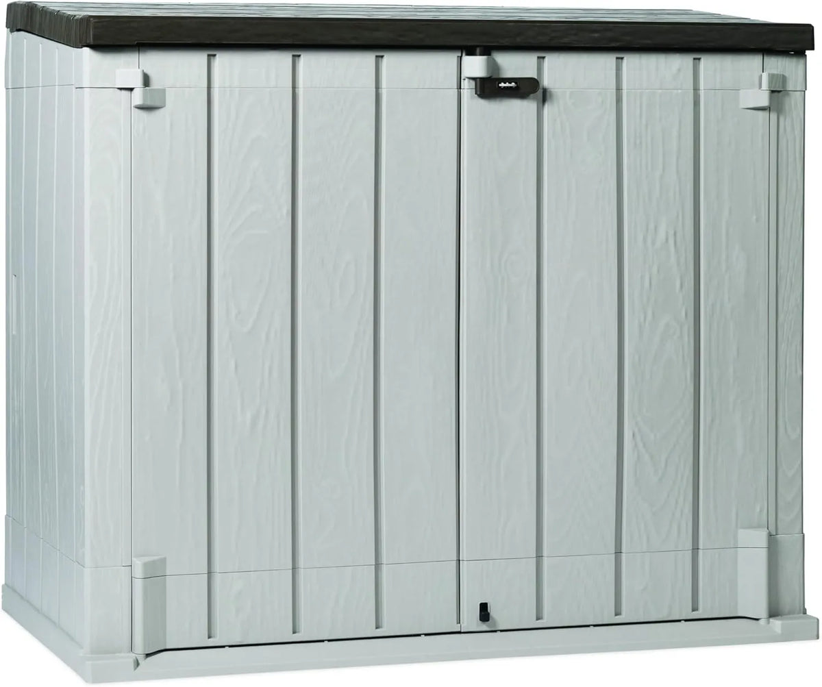 Coffre de Rangement Extérieur Toomax en Polypropylène Recyclé, Effet Bois, 1270L, Taupe/Brun