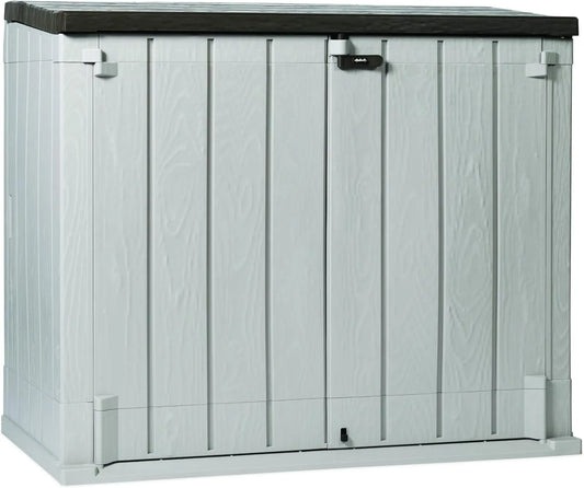 Coffre de Rangement Extérieur Toomax en Polypropylène Recyclé, Effet Bois, 1270L, Taupe/Brun