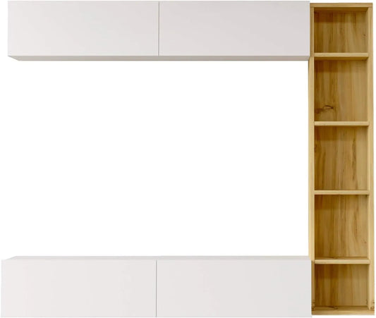 Ensemble de Meubles Muraux Modernes pour Salon, Blanc et Chêne, 3 Pièces, 143,5x169x26cm