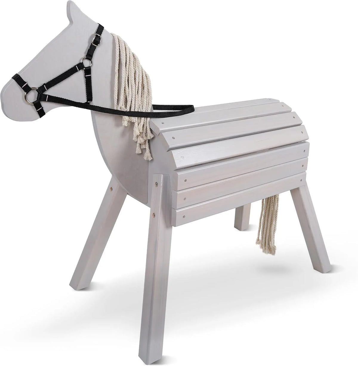 Jouet XXL Cheval en Bois pour Enfants - Extérieur - Avec Crinière et Queue