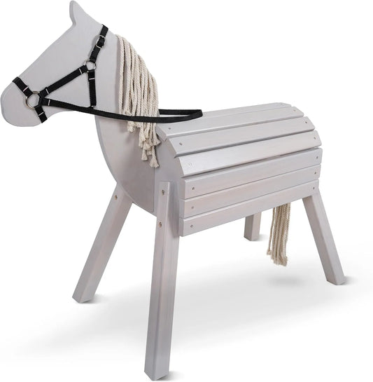Jouet XXL Cheval en Bois pour Enfants - Extérieur - Avec Crinière et Queue