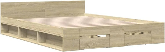 Cadre de Lit avec Rangements Chêne Sonoma 160 x 200 cm - Sans Matelas