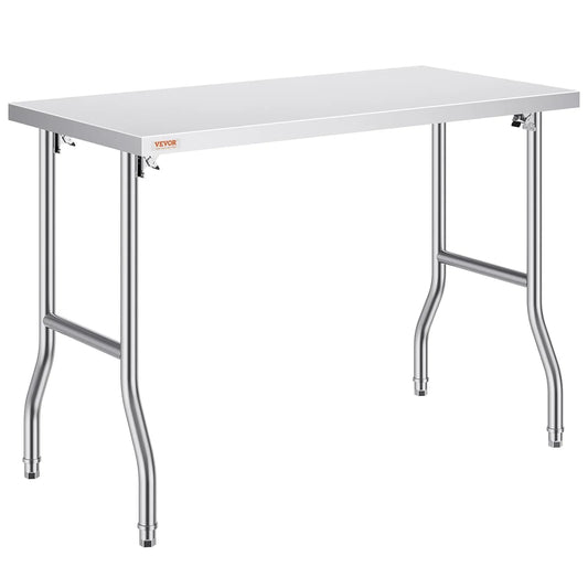 Table de Travail Pliante en Inox pour Cuisine, 1 Étage, 1220x610 mm, Capacité 300 kg, Pieds Réglables