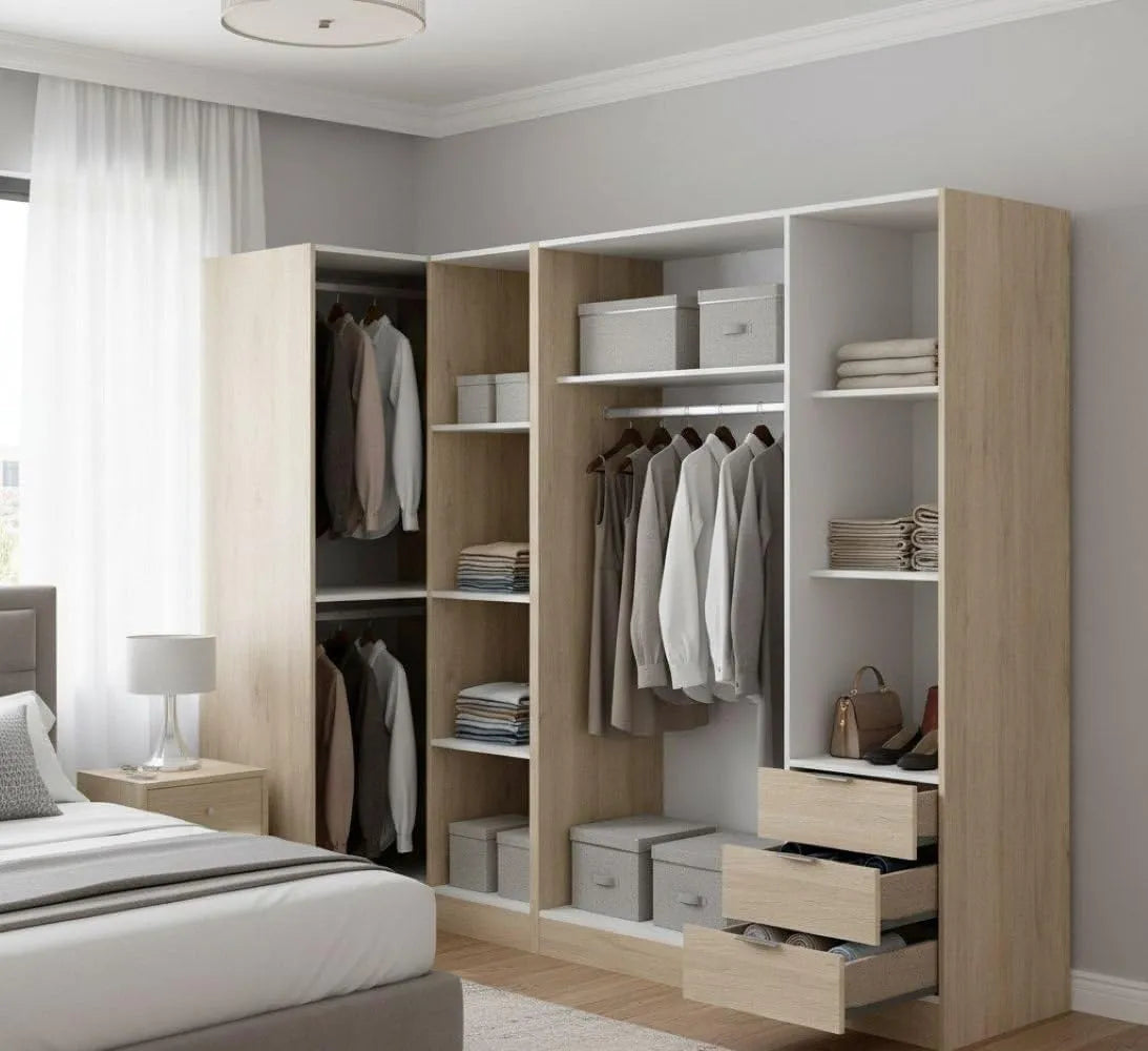 Dmora - Armoire d'angle spacieuse pour chambre à coucher, 5 portes battantes, 214x91x184 cm, finition chêne