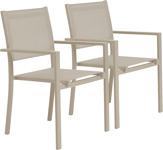 Set de 2 Chaises de Jardin en Aluminium et Textilène Couleur Crème