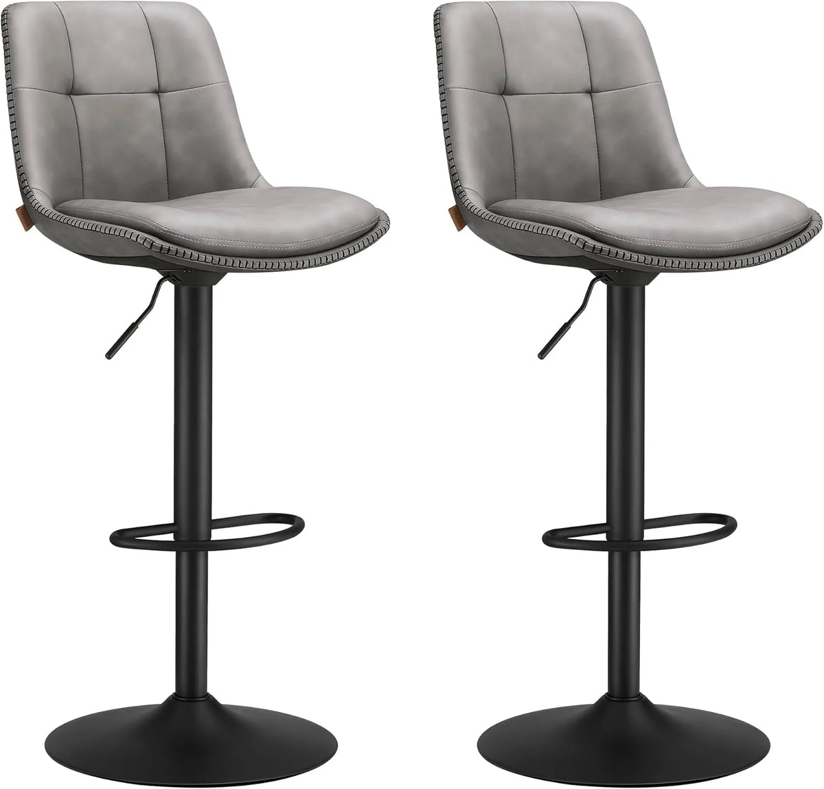 Ensemble de 2 Tabourets de Bar Réglables en Hauteur avec Dossier en PU Gris