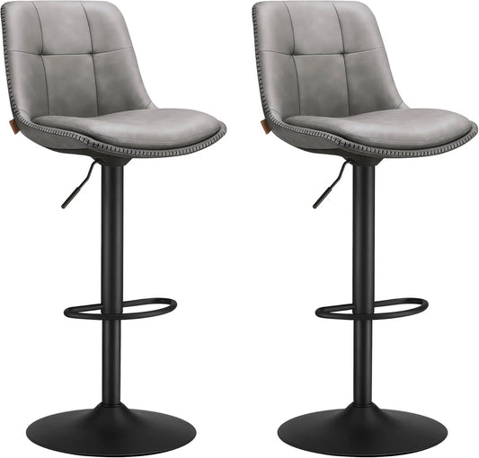Ensemble de 2 Tabourets de Bar Réglables en Hauteur avec Dossier en PU Gris