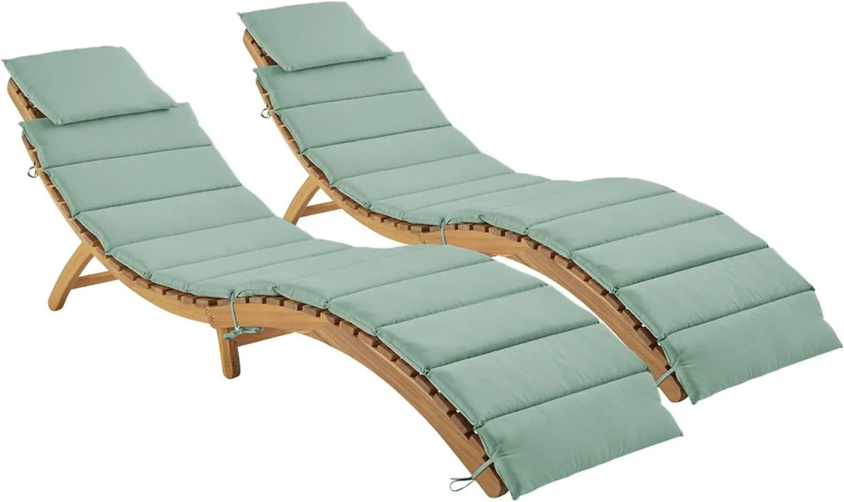 Transat en Bois d'Acacia avec Coussin Vert – Lot de 2, 184 x 55 x 63,5 cm