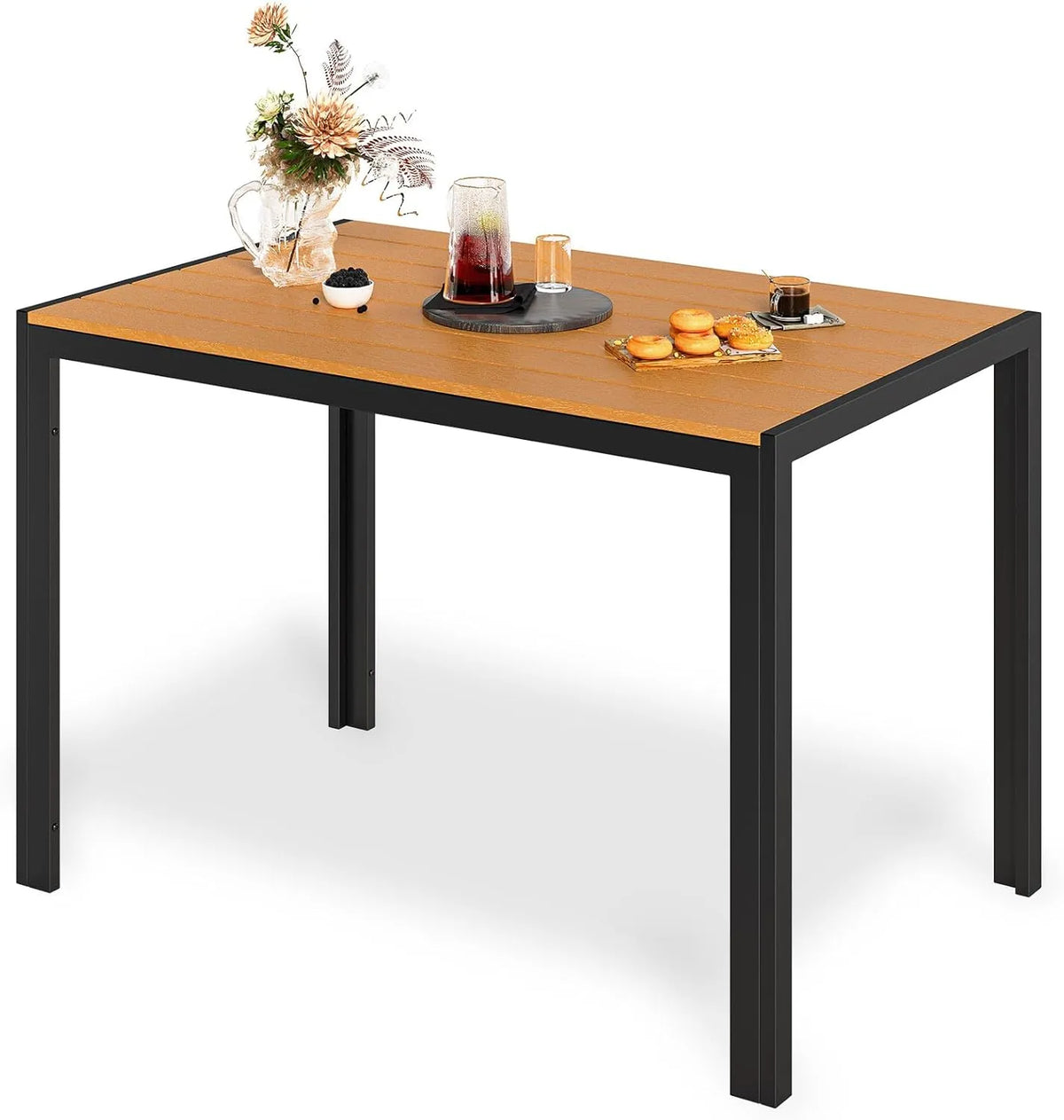 Table de Jardin en Aluminium et WPC, Résistante aux Intempéries, 110x70x72 cm, Antirouille, Pour Terrasse et Véranda