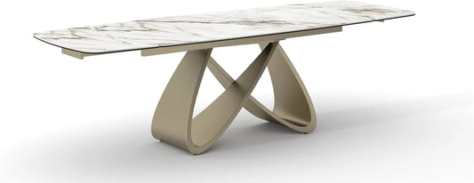 Table à rallonge Zeno en verre céramique Calacatta avec pieds dorés, pour cuisine et salon, 180 x 90 x 76 cm