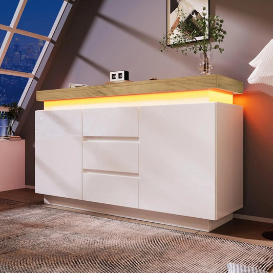 Placar avec Portes et Tiroirs avec Éclairage LED pour Chambre et Salon, Blanc 81x140x39 cm