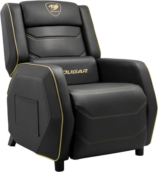 Chaise Gaming Ergonomique COUGAR Ranger S Royal - Noir et Or - Cuir PVC - Avec Appui-tête et Coussin Lombaire - Repose-pieds Pliable - Dossier Réglable